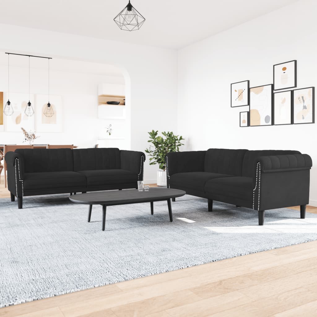 2-delige Loungeset fluweel zwart is nu te koop bij PeponiXL, paradijselijk wonen!