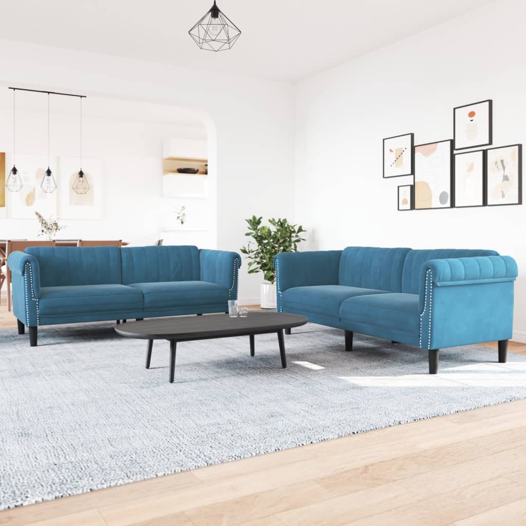 2-delige Loungeset fluweel blauw is nu te koop bij PeponiXL, paradijselijk wonen!