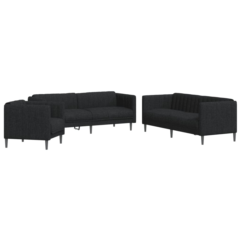 3-delige Loungeset stof zwart is nu te koop bij PeponiXL, paradijselijk wonen!