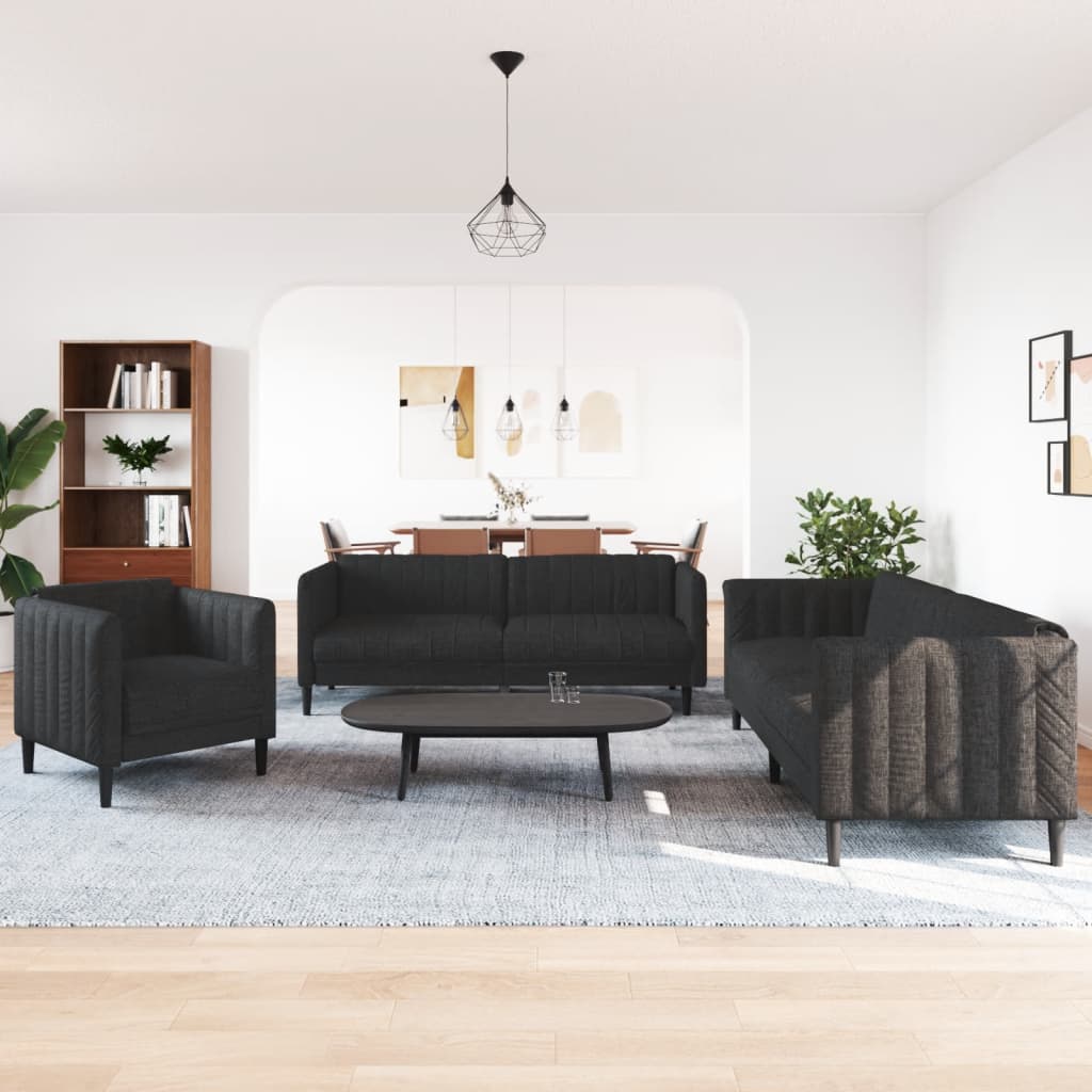 3-delige Loungeset stof zwart is nu te koop bij PeponiXL, paradijselijk wonen!