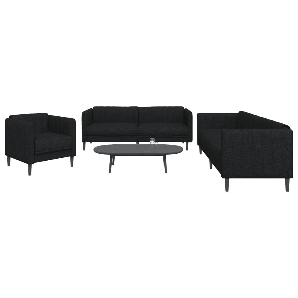 3-delige Loungeset stof zwart is nu te koop bij PeponiXL, paradijselijk wonen!