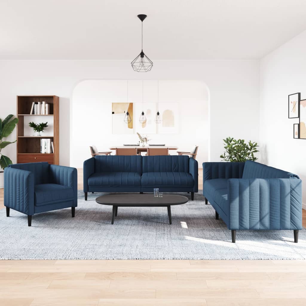 3-delige Loungeset stof blauw is nu te koop bij PeponiXL, paradijselijk wonen!