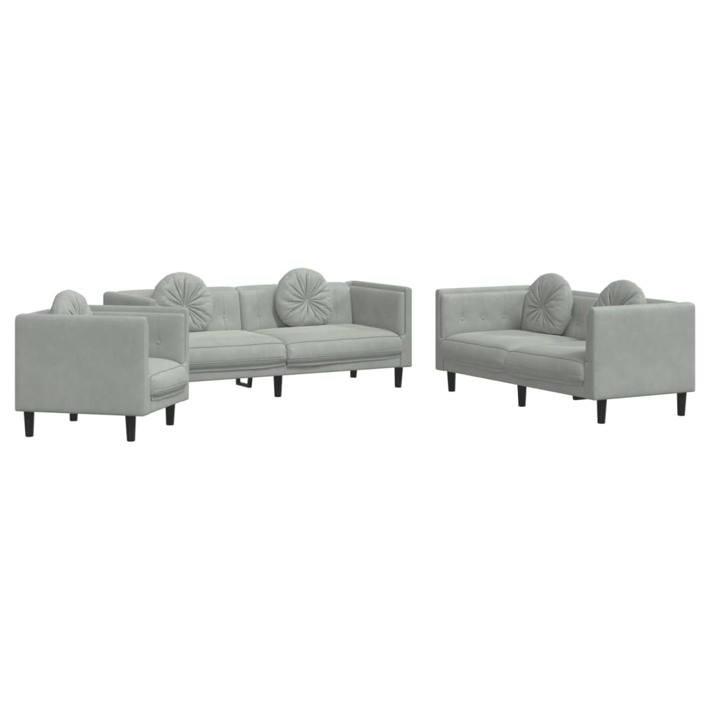 3-delige Loungeset met kussens fluweel lichtgrijs is nu te koop bij PeponiXL, paradijselijk wonen!