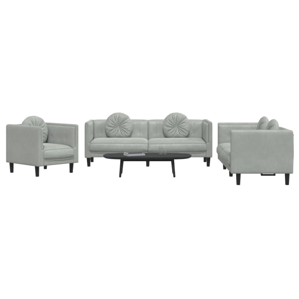 3-delige Loungeset met kussens fluweel lichtgrijs is nu te koop bij PeponiXL, paradijselijk wonen!