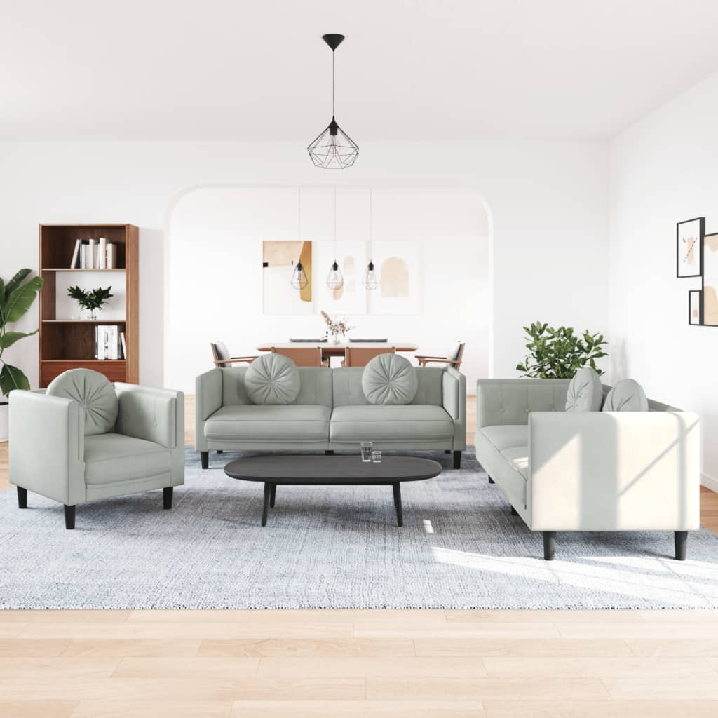 3-delige Loungeset met kussens fluweel lichtgrijs is nu te koop bij PeponiXL, paradijselijk wonen!