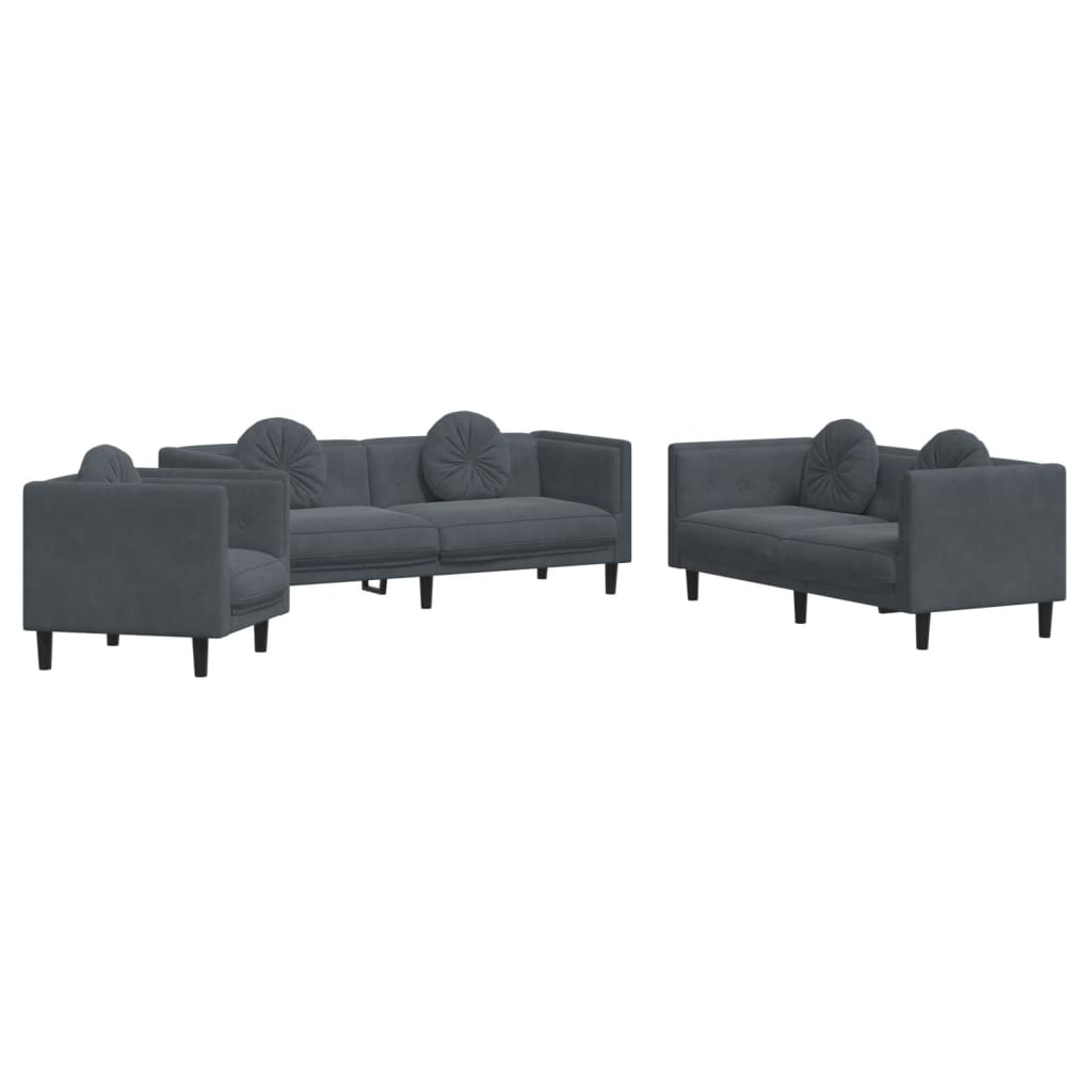 3-delige Loungeset met kussens fluweel donkergrijs is nu te koop bij PeponiXL, paradijselijk wonen!