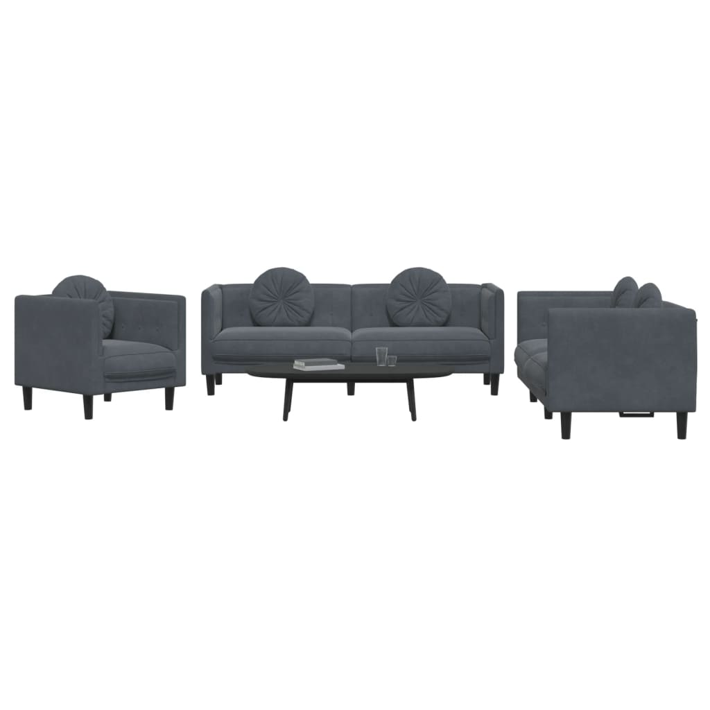 3-delige Loungeset met kussens fluweel donkergrijs is nu te koop bij PeponiXL, paradijselijk wonen!