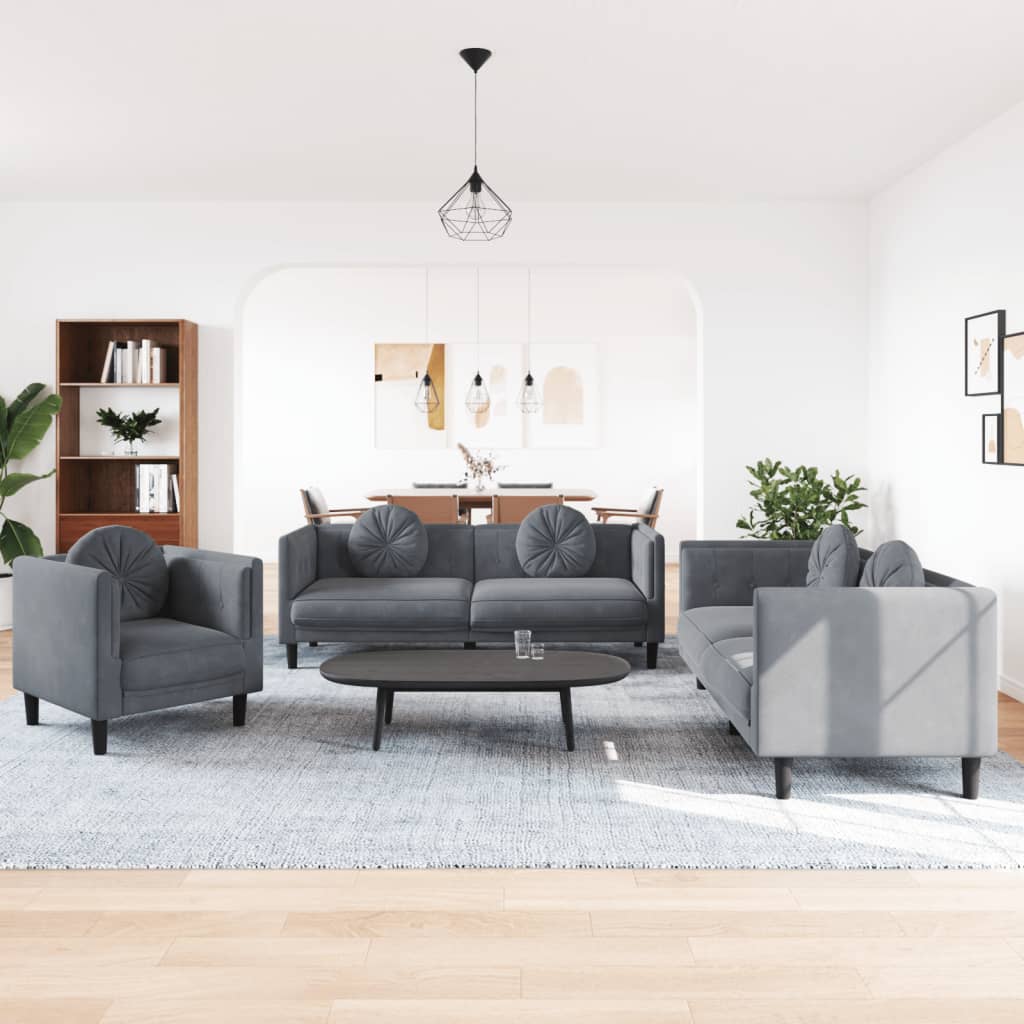 3-delige Loungeset met kussens fluweel donkergrijs is nu te koop bij PeponiXL, paradijselijk wonen!