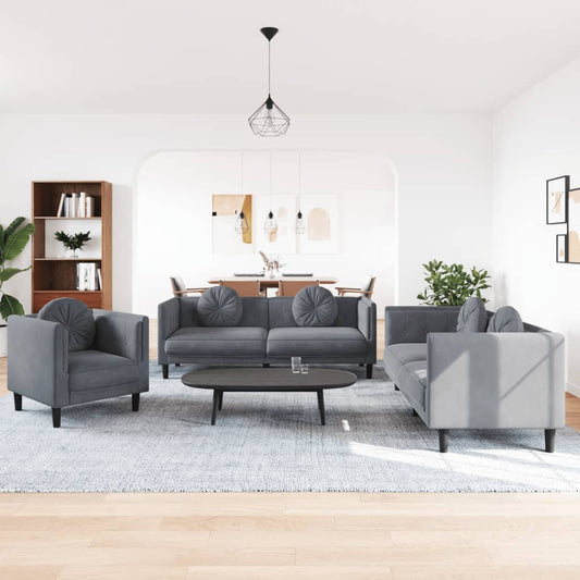 3-delige Loungeset met kussens fluweel donkergrijs is nu te koop bij PeponiXL, paradijselijk wonen!