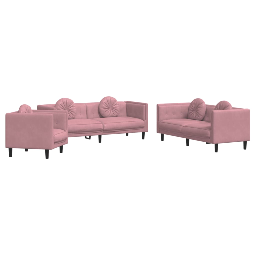 3-delige Loungeset met kussens fluweel roze is nu te koop bij PeponiXL, paradijselijk wonen!