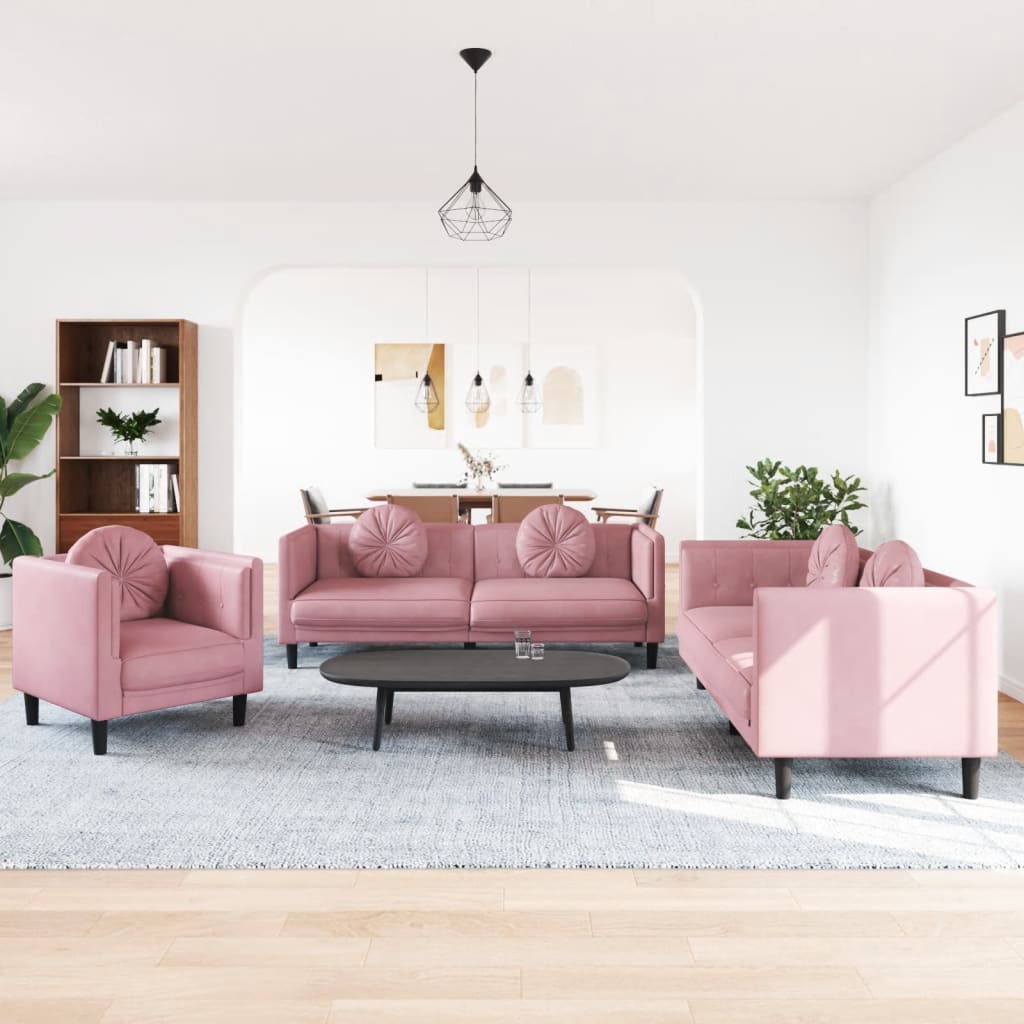 3-delige Loungeset met kussens fluweel roze is nu te koop bij PeponiXL, paradijselijk wonen!