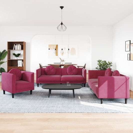 3-delige Loungeset met kussens fluweel wijnrood is nu te koop bij PeponiXL, paradijselijk wonen!