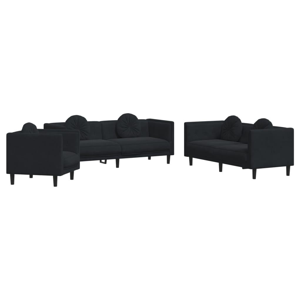 3-delige Loungeset met kussens fluweel zwart is nu te koop bij PeponiXL, paradijselijk wonen!