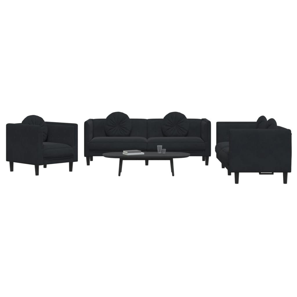 3-delige Loungeset met kussens fluweel zwart is nu te koop bij PeponiXL, paradijselijk wonen!