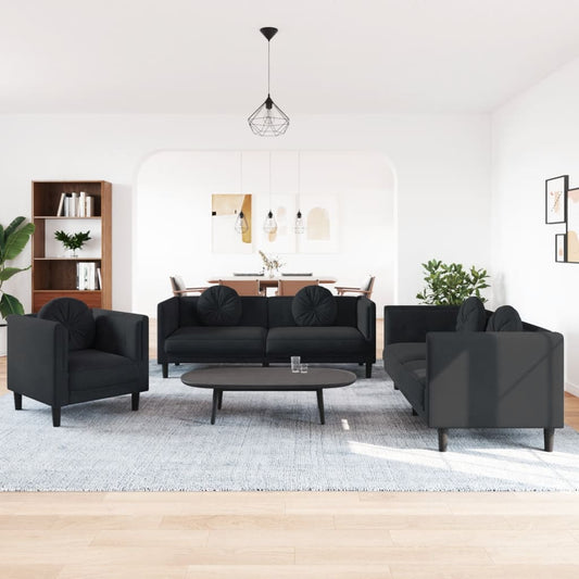 3-delige Loungeset met kussens fluweel zwart is nu te koop bij PeponiXL, paradijselijk wonen!