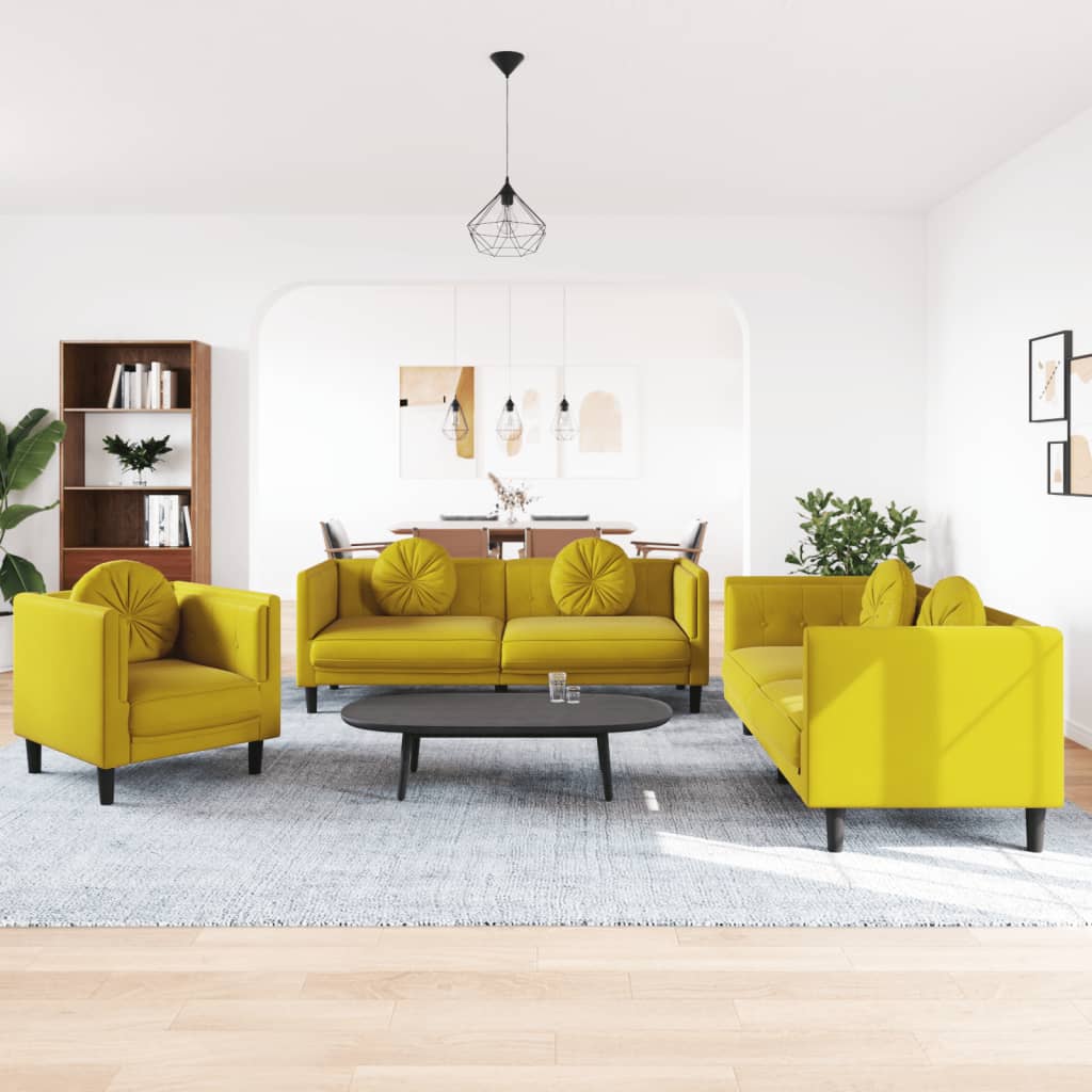 3-delige Loungeset met kussens fluweel geel is nu te koop bij PeponiXL, paradijselijk wonen!