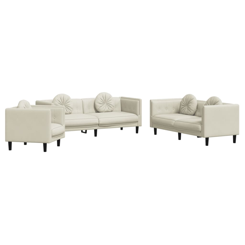 3-delige Loungeset met kussens fluweel crèmekleurig is nu te koop bij PeponiXL, paradijselijk wonen!