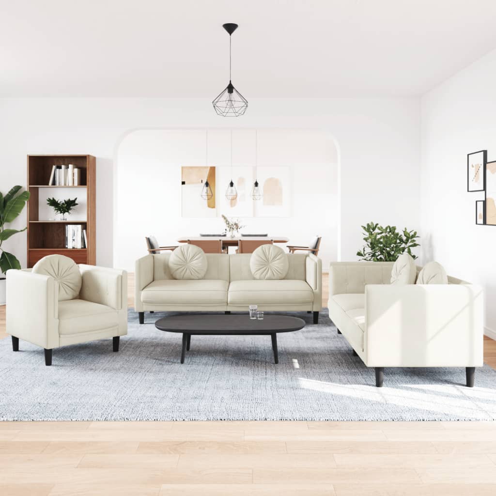 3-delige Loungeset met kussens fluweel crèmekleurig is nu te koop bij PeponiXL, paradijselijk wonen!