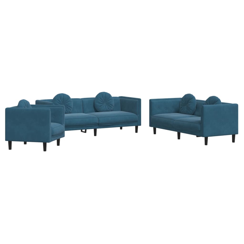 3-delige Loungeset met kussens fluweel blauw is nu te koop bij PeponiXL, paradijselijk wonen!