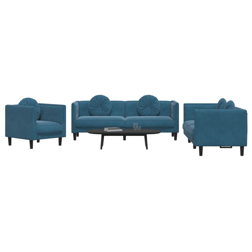 3-delige Loungeset met kussens fluweel blauw is nu te koop bij PeponiXL, paradijselijk wonen!