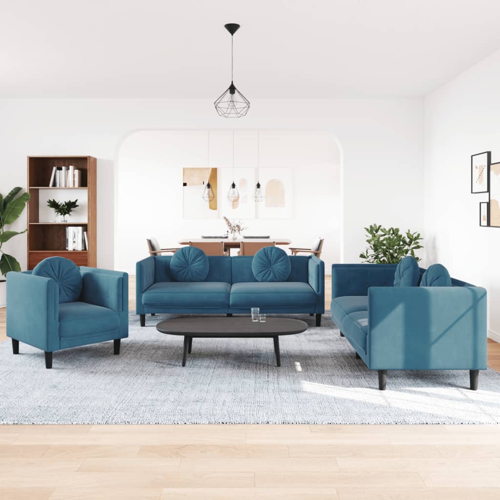 3-delige Loungeset met kussens fluweel blauw is nu te koop bij PeponiXL, paradijselijk wonen!