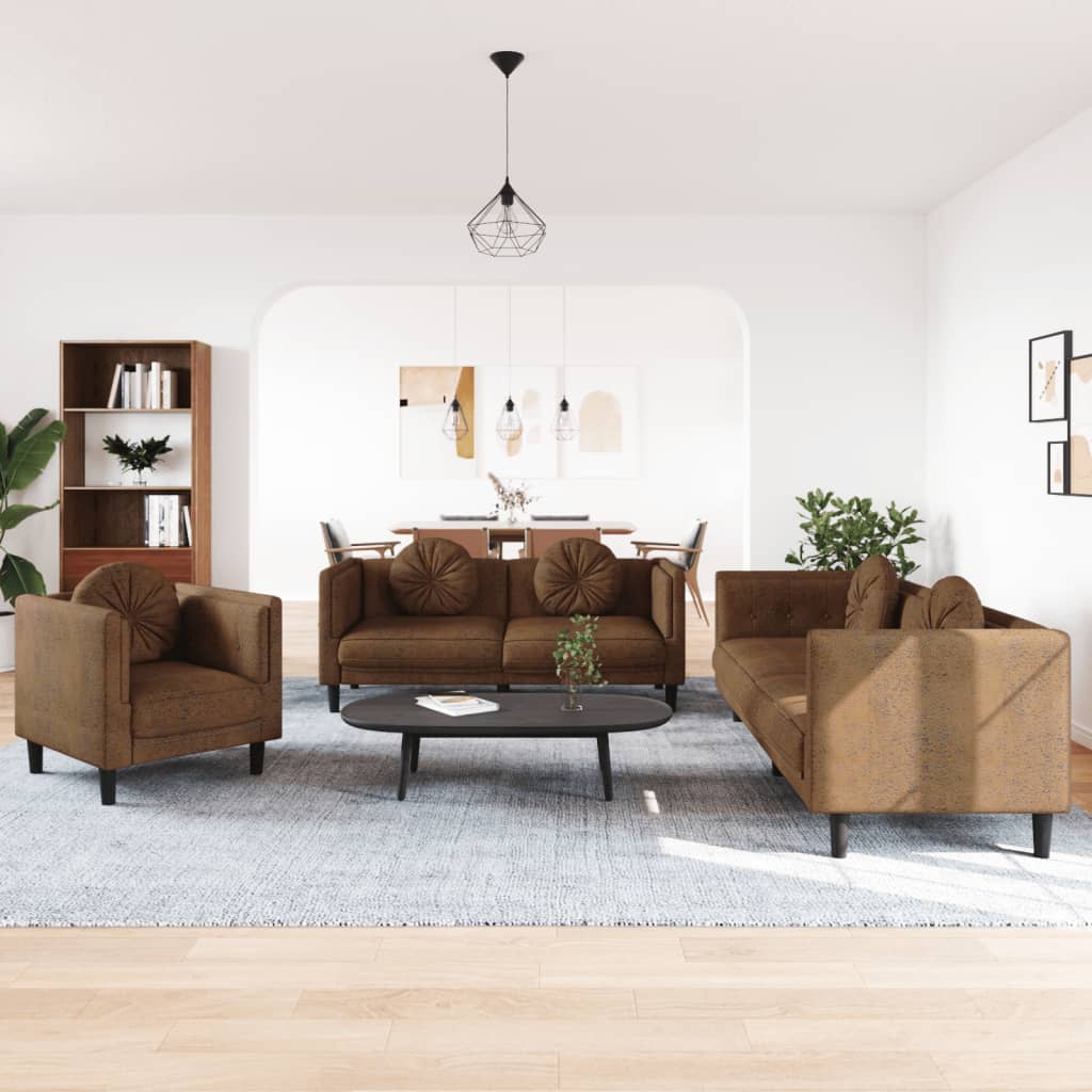 3-delige Loungeset met kussens fluweel bruin is nu te koop bij PeponiXL, paradijselijk wonen!