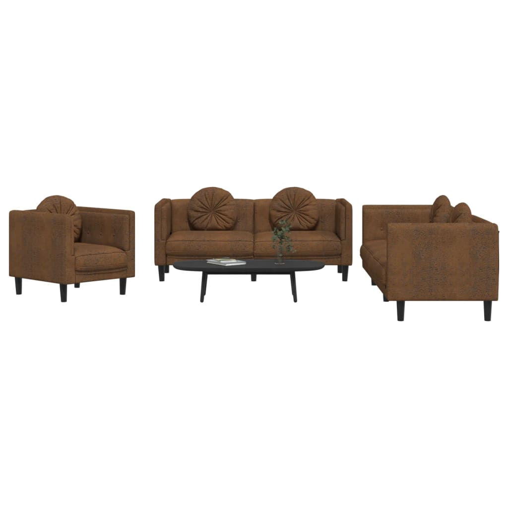 3-delige Loungeset met kussens fluweel bruin is nu te koop bij PeponiXL, paradijselijk wonen!