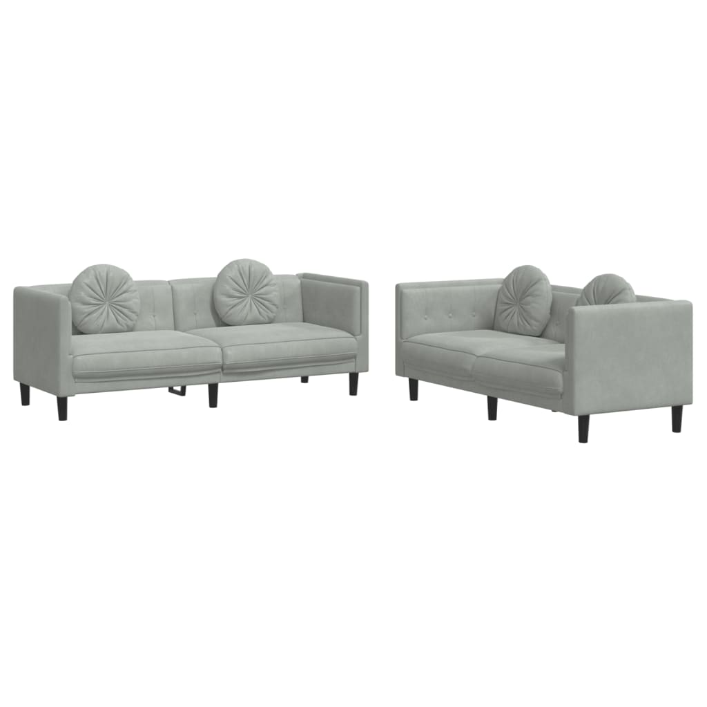 2-delige Loungeset met kussens fluweel lichtgrijs is nu te koop bij PeponiXL, paradijselijk wonen!