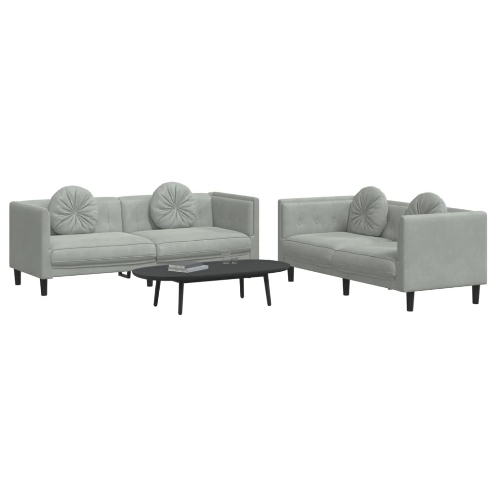 2-delige Loungeset met kussens fluweel lichtgrijs is nu te koop bij PeponiXL, paradijselijk wonen!