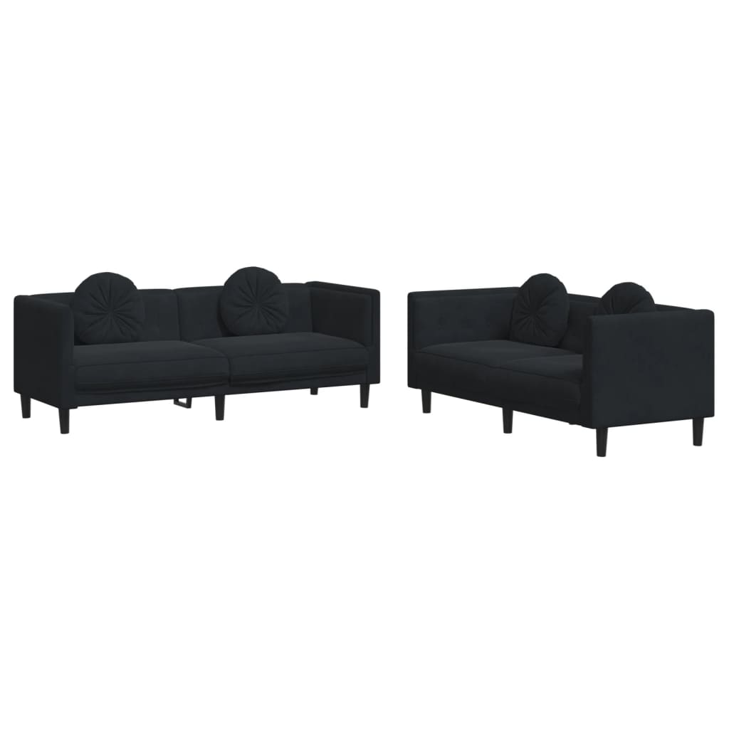 2-delige Loungeset met kussens fluweel zwart is nu te koop bij PeponiXL, paradijselijk wonen!