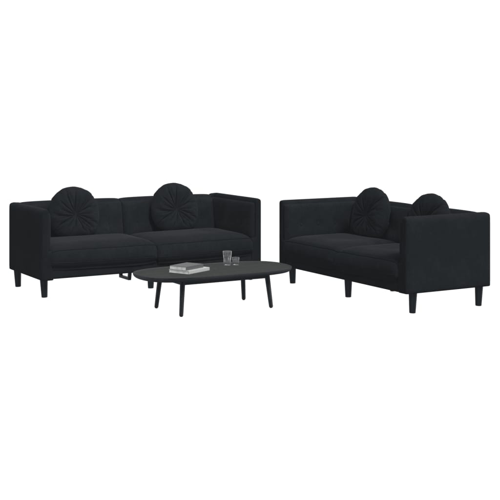 2-delige Loungeset met kussens fluweel zwart is nu te koop bij PeponiXL, paradijselijk wonen!