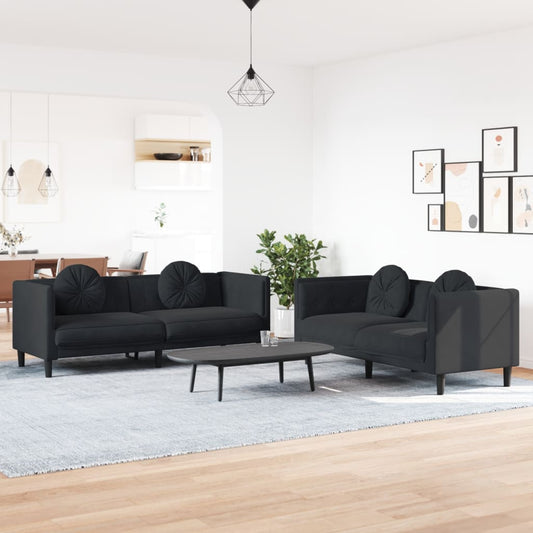 2-delige Loungeset met kussens fluweel zwart is nu te koop bij PeponiXL, paradijselijk wonen!