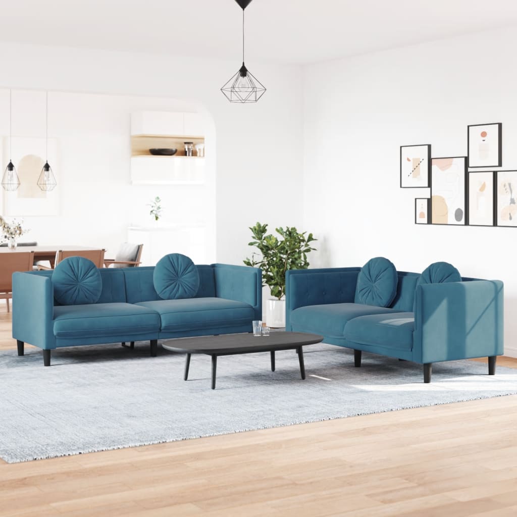 2-delige Loungeset met kussens fluweel blauw is nu te koop bij PeponiXL, paradijselijk wonen!