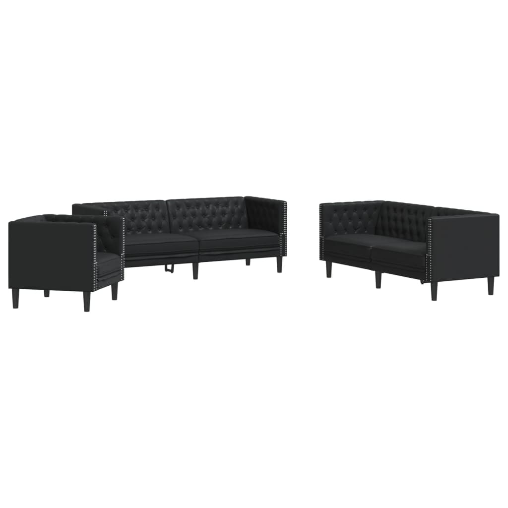 3-delige Loungeset Chesterfield-stijl kunstleer zwart is nu te koop bij PeponiXL, paradijselijk wonen!