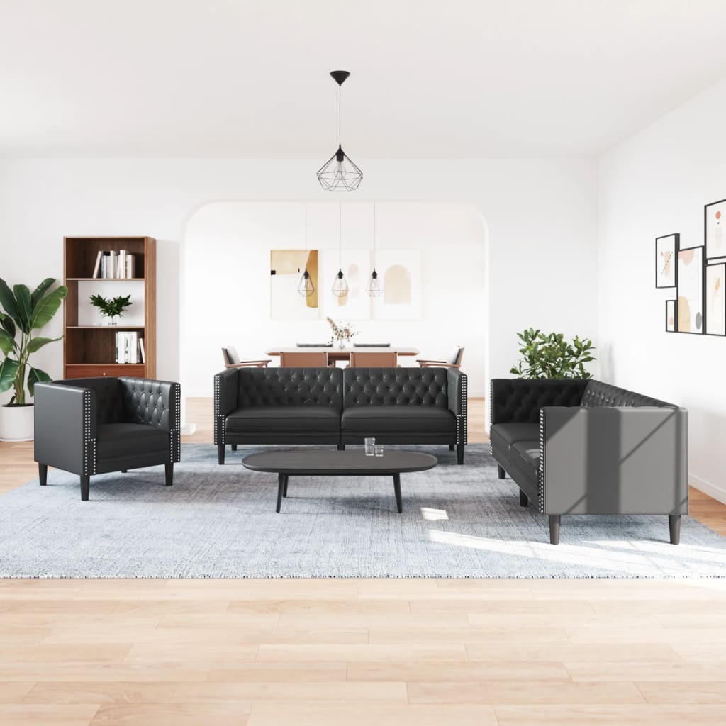3-delige Loungeset Chesterfield-stijl kunstleer zwart is nu te koop bij PeponiXL, paradijselijk wonen!