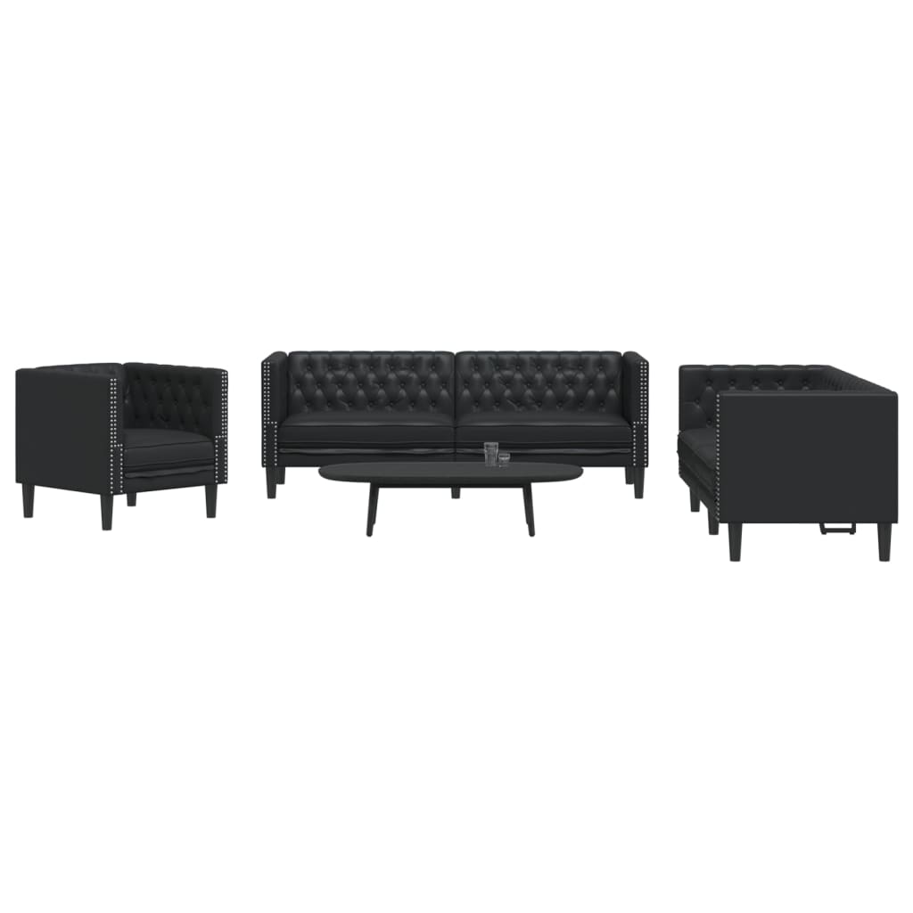 3-delige Loungeset Chesterfield-stijl kunstleer zwart is nu te koop bij PeponiXL, paradijselijk wonen!