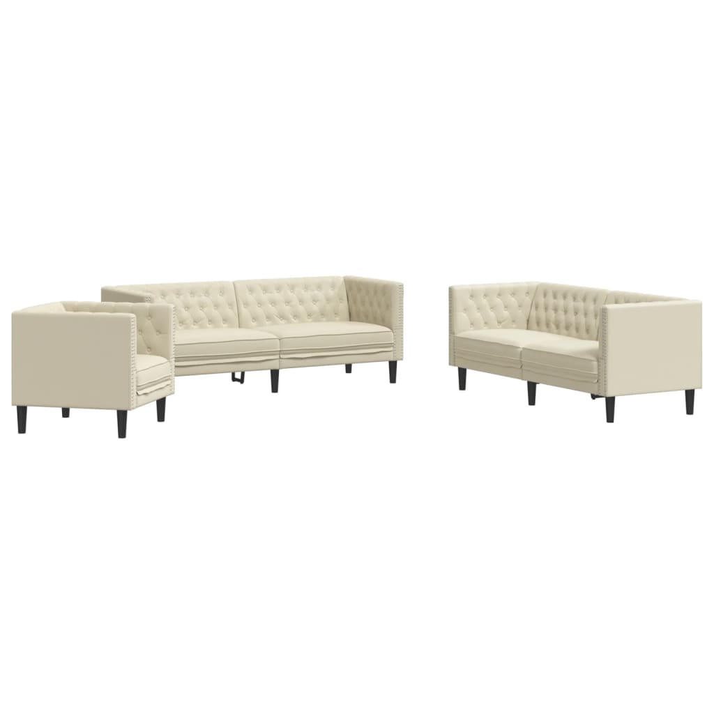 3-delige Loungeset Chesterfield-stijl kunstleer crèmekleurig is nu te koop bij PeponiXL, paradijselijk wonen!