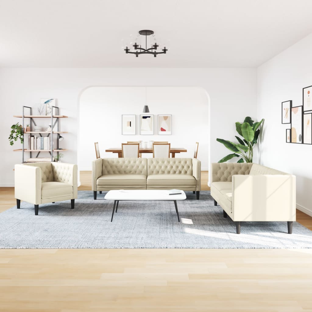 3-delige Loungeset Chesterfield-stijl kunstleer crèmekleurig is nu te koop bij PeponiXL, paradijselijk wonen!