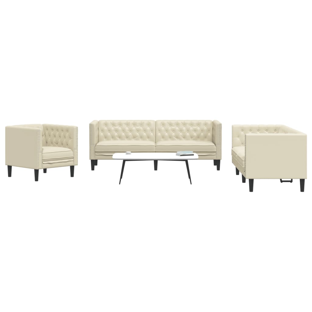 3-delige Loungeset Chesterfield-stijl kunstleer crèmekleurig is nu te koop bij PeponiXL, paradijselijk wonen!
