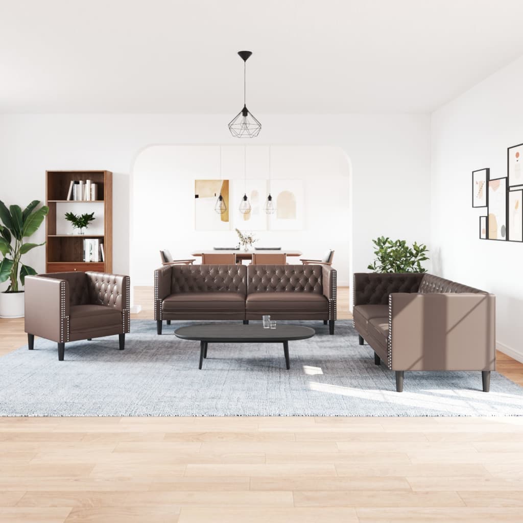 3-delige Loungeset Chesterfield-stijl kunstleer bruin is nu te koop bij PeponiXL, paradijselijk wonen!
