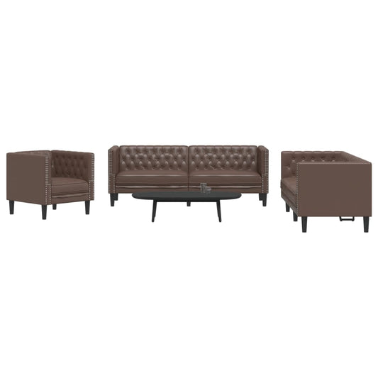3-delige Loungeset Chesterfield-stijl kunstleer bruin is nu te koop bij PeponiXL, paradijselijk wonen!