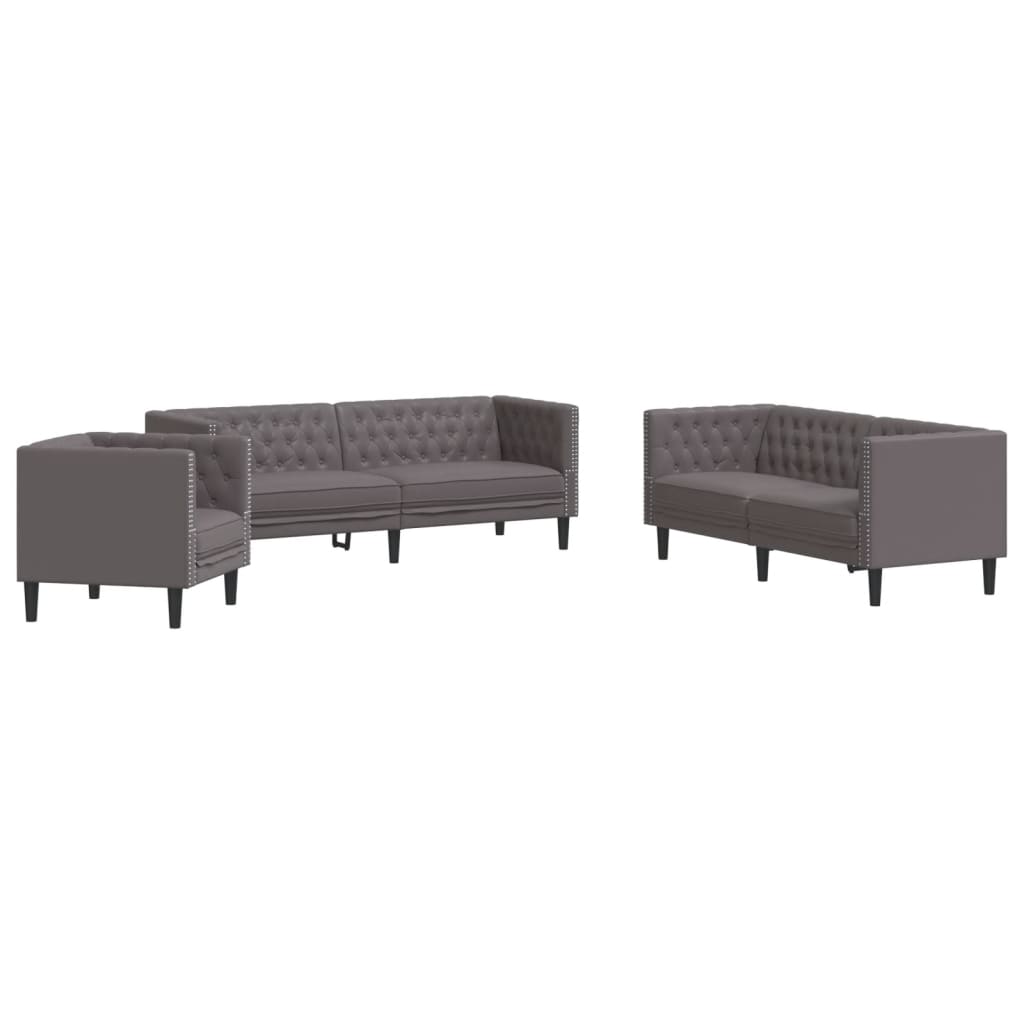 3-delige Loungeset Chesterfield-stijl kunstleer grijs is nu te koop bij PeponiXL, paradijselijk wonen!