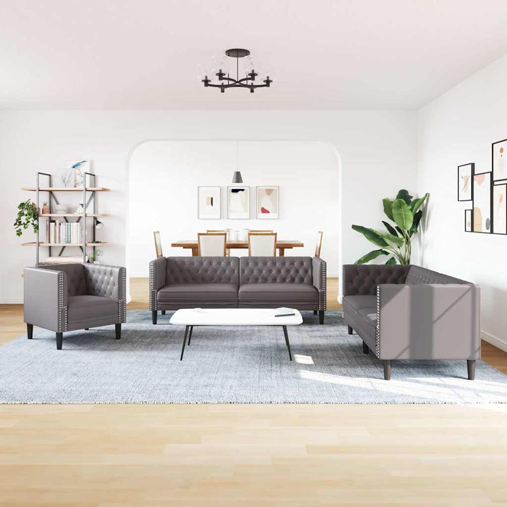 3-delige Loungeset Chesterfield-stijl kunstleer grijs is nu te koop bij PeponiXL, paradijselijk wonen!