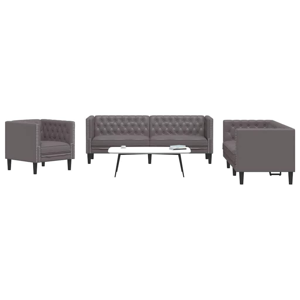 3-delige Loungeset Chesterfield-stijl kunstleer grijs is nu te koop bij PeponiXL, paradijselijk wonen!