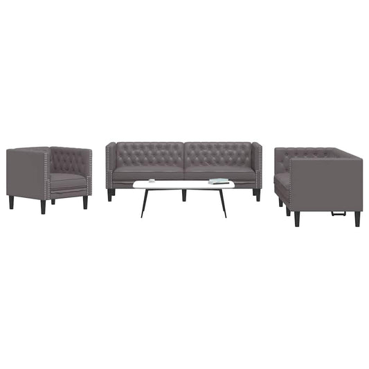 3-delige Loungeset Chesterfield-stijl kunstleer grijs is nu te koop bij PeponiXL, paradijselijk wonen!