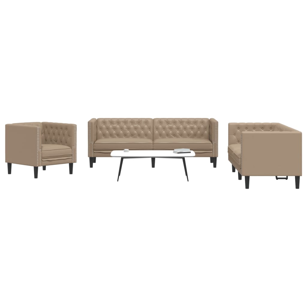 3-delige Loungeset Chesterfield-stijl kunstleer cappuccinokleur