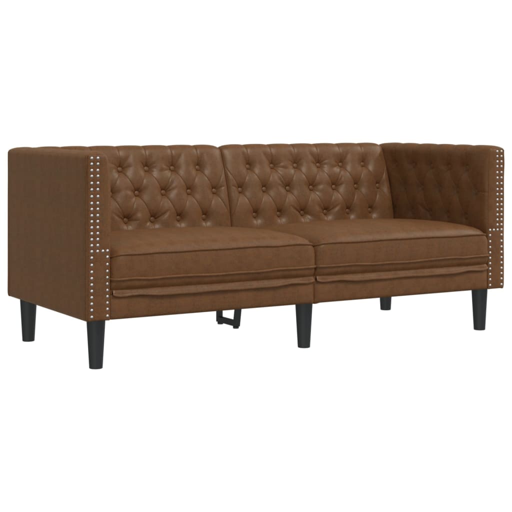 3-delige Loungeset Chesterfield-stijl kunstsuède bruin is nu te koop bij PeponiXL, paradijselijk wonen!