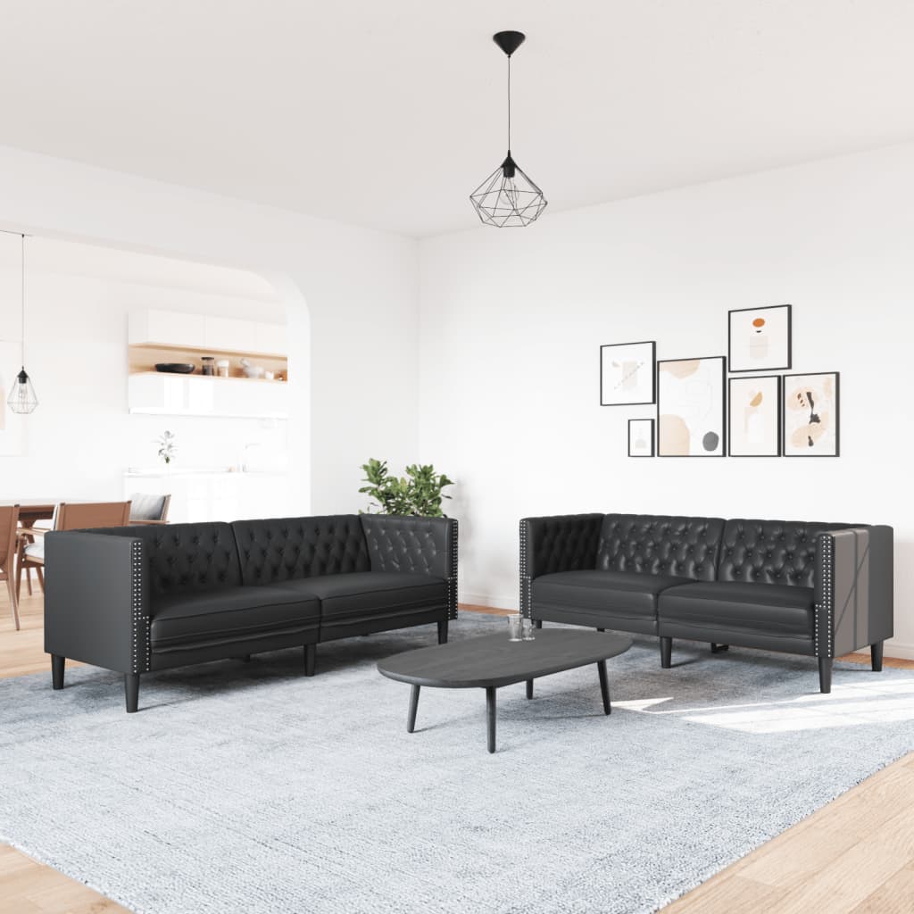 2-delige Loungeset Chesterfield-stijl kunstleer zwart is nu te koop bij PeponiXL, paradijselijk wonen!