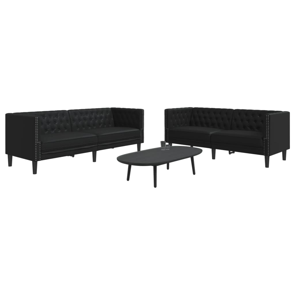 2-delige Loungeset Chesterfield-stijl kunstleer zwart is nu te koop bij PeponiXL, paradijselijk wonen!