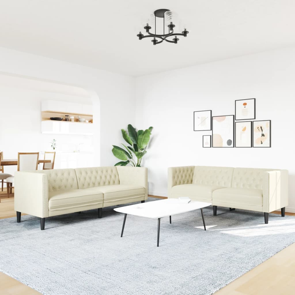 2-delige Loungeset Chesterfield-stijl kunstleer crèmekleurig is nu te koop bij PeponiXL, paradijselijk wonen!